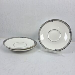 Wedgwood Amherst Bone China Saucer Set of 3 Gray Blue Floral Platinum Trim 1984